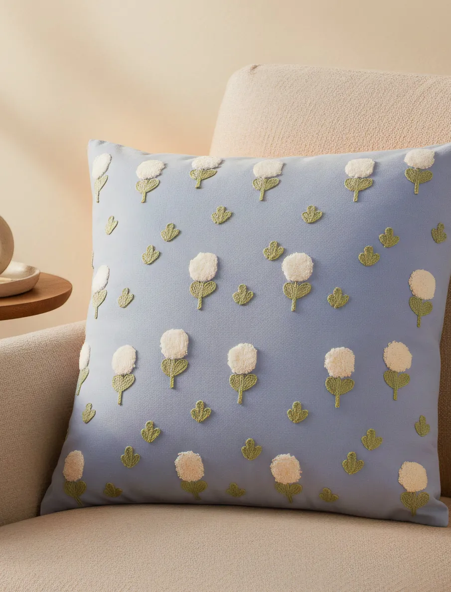Cushion with Embroidered Flowers