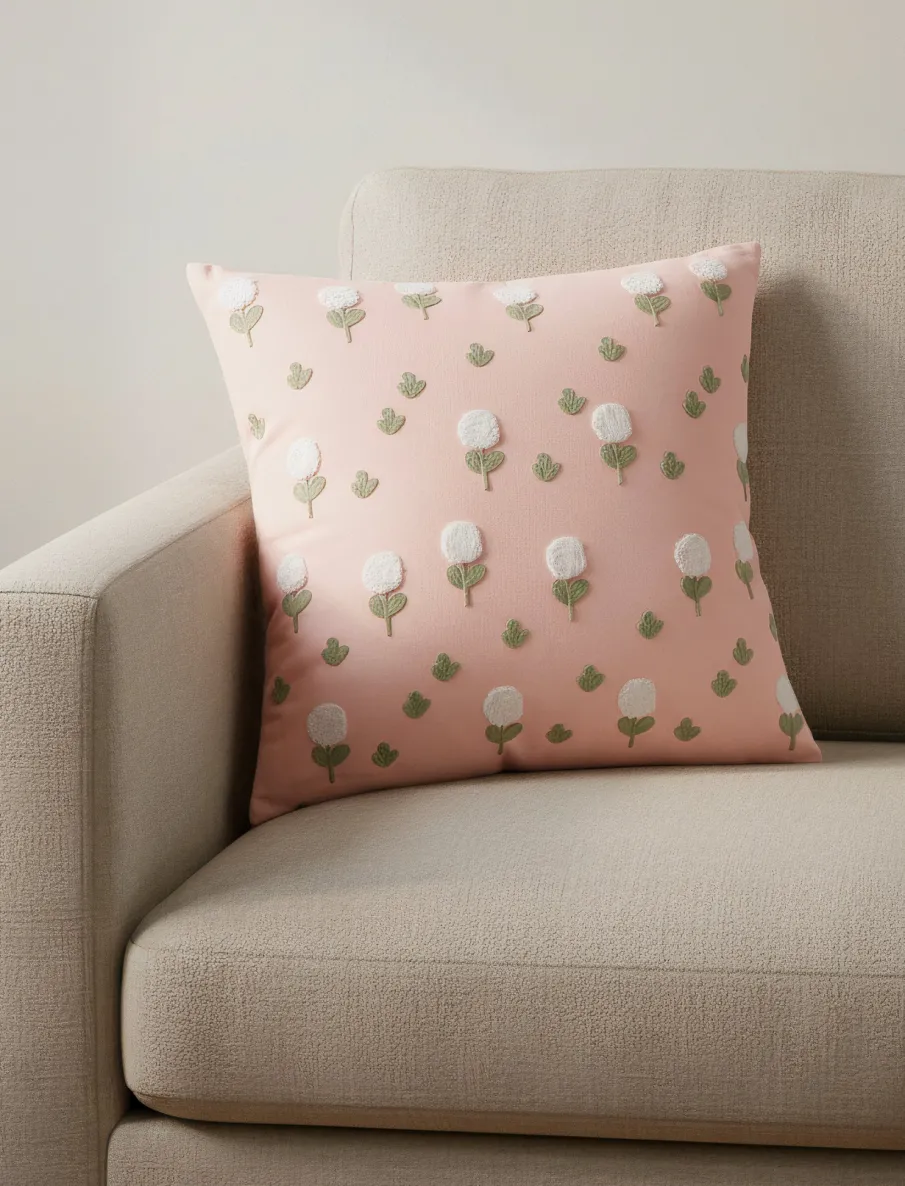 Cushion with Embroidered Flowers