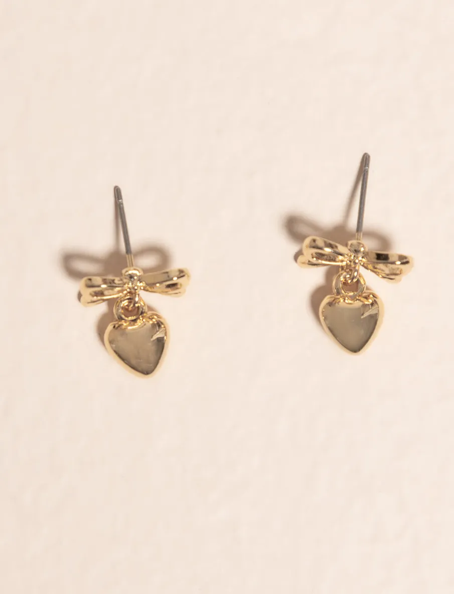 Dangling Heart Earrings with Bow Detail