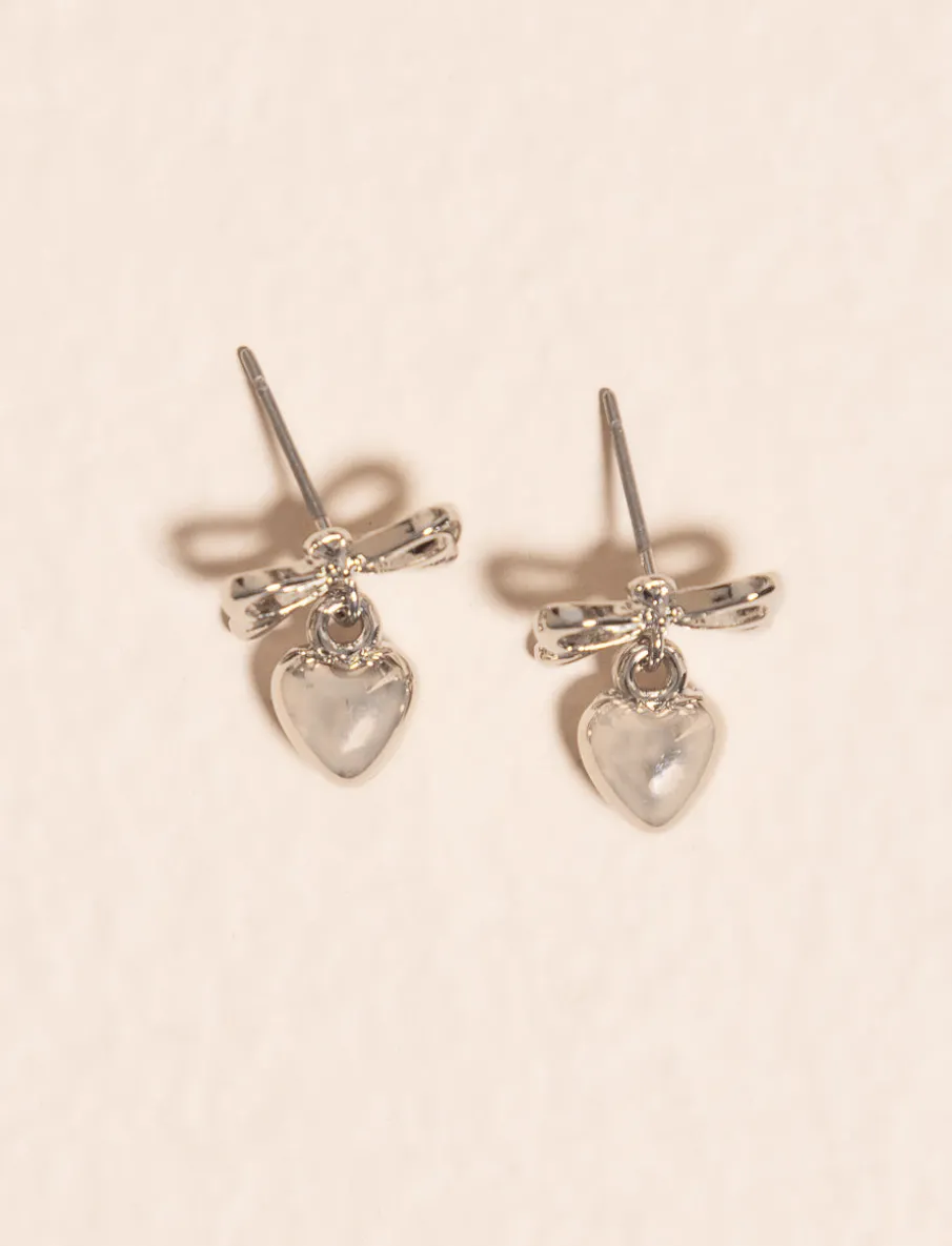 Dangling Heart Earrings with Bow Detail