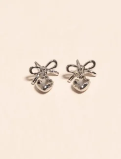 Dangling Heart Earrings with Bow Detail