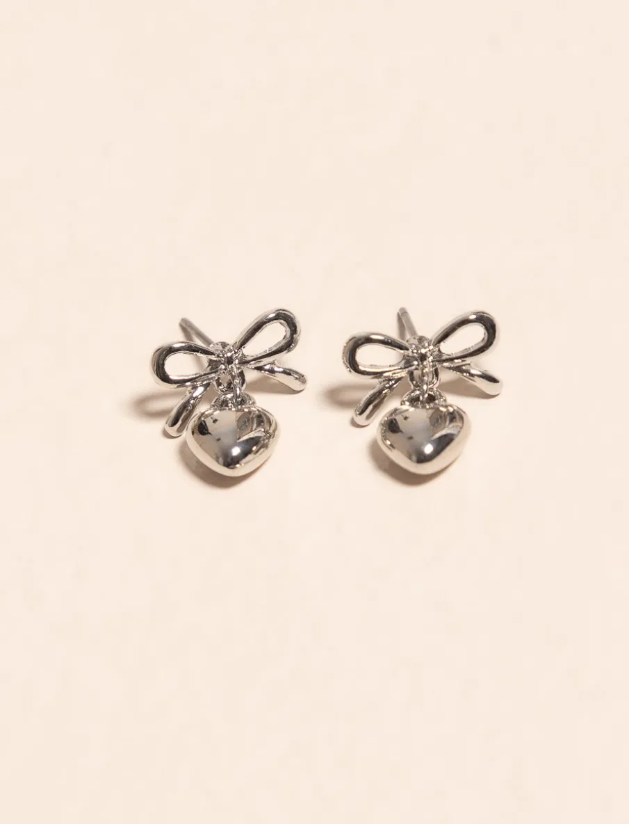 Dangling Heart Earrings with Bow Detail