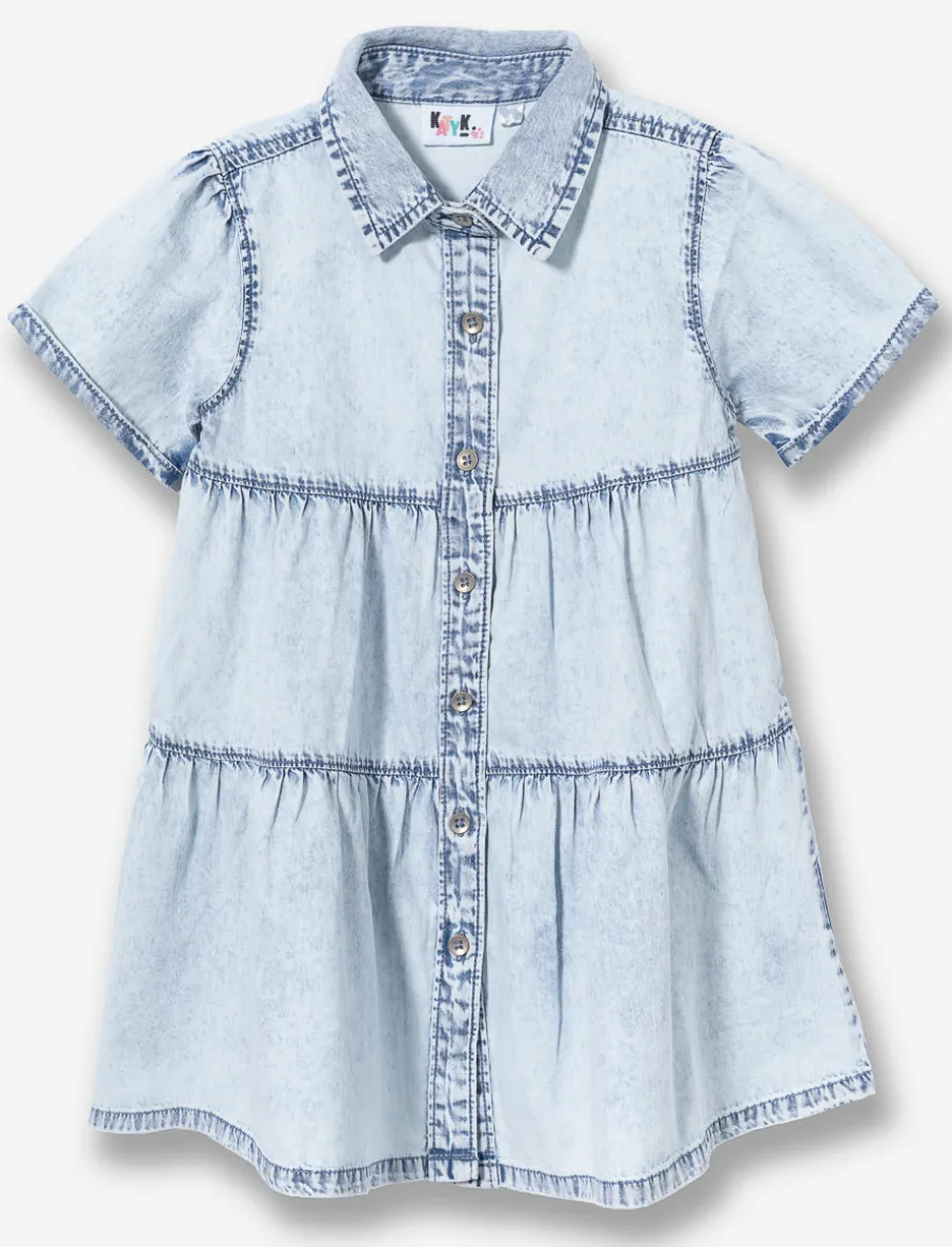 Denim Dress with Shirt Collar - Little Girls
