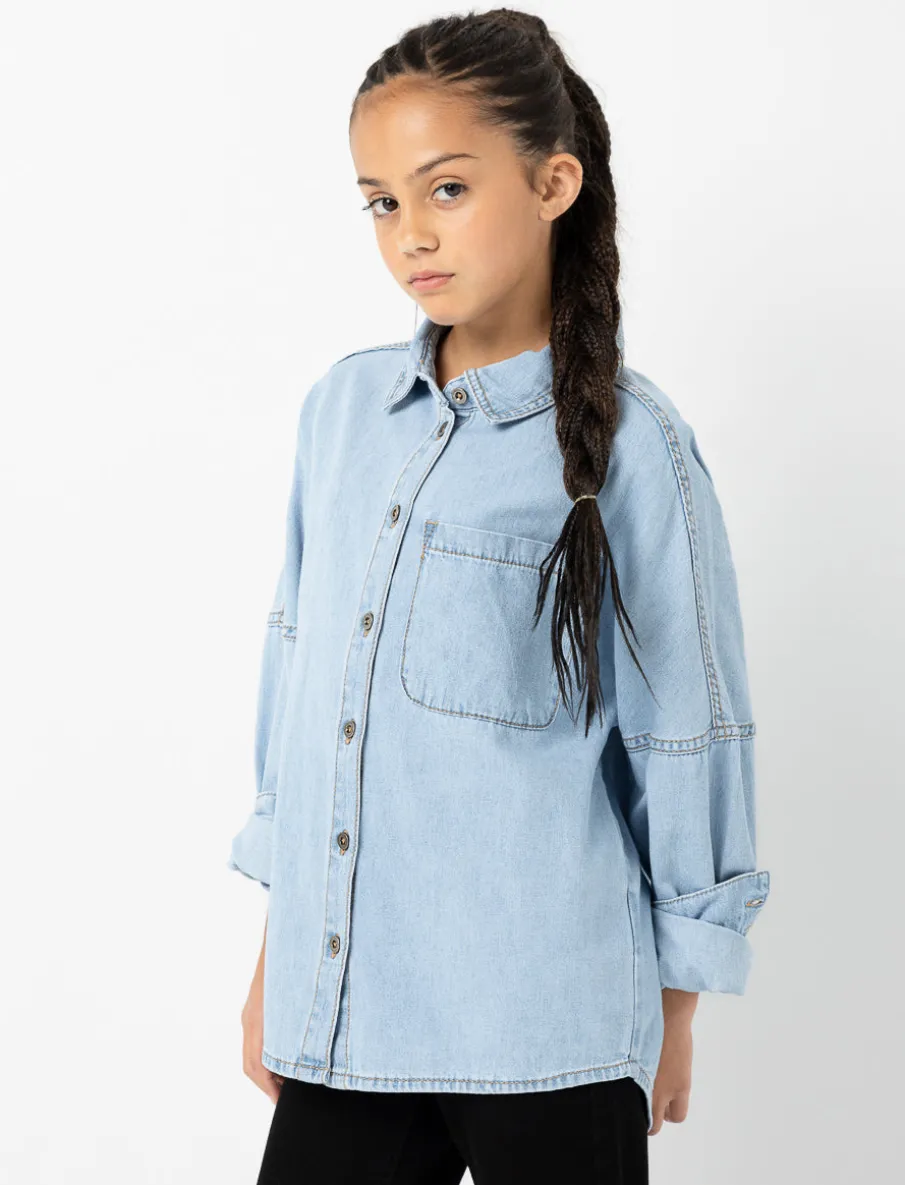 Denim Overshirt with Pocket - Teen Girl