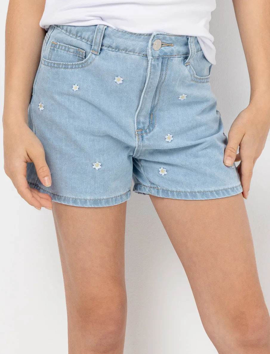 Denim Shorts with Floral Detail