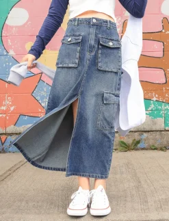 Denim Skirt with Pockets