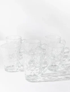 Diamond Pattern Glass Mugs - Set of 6
