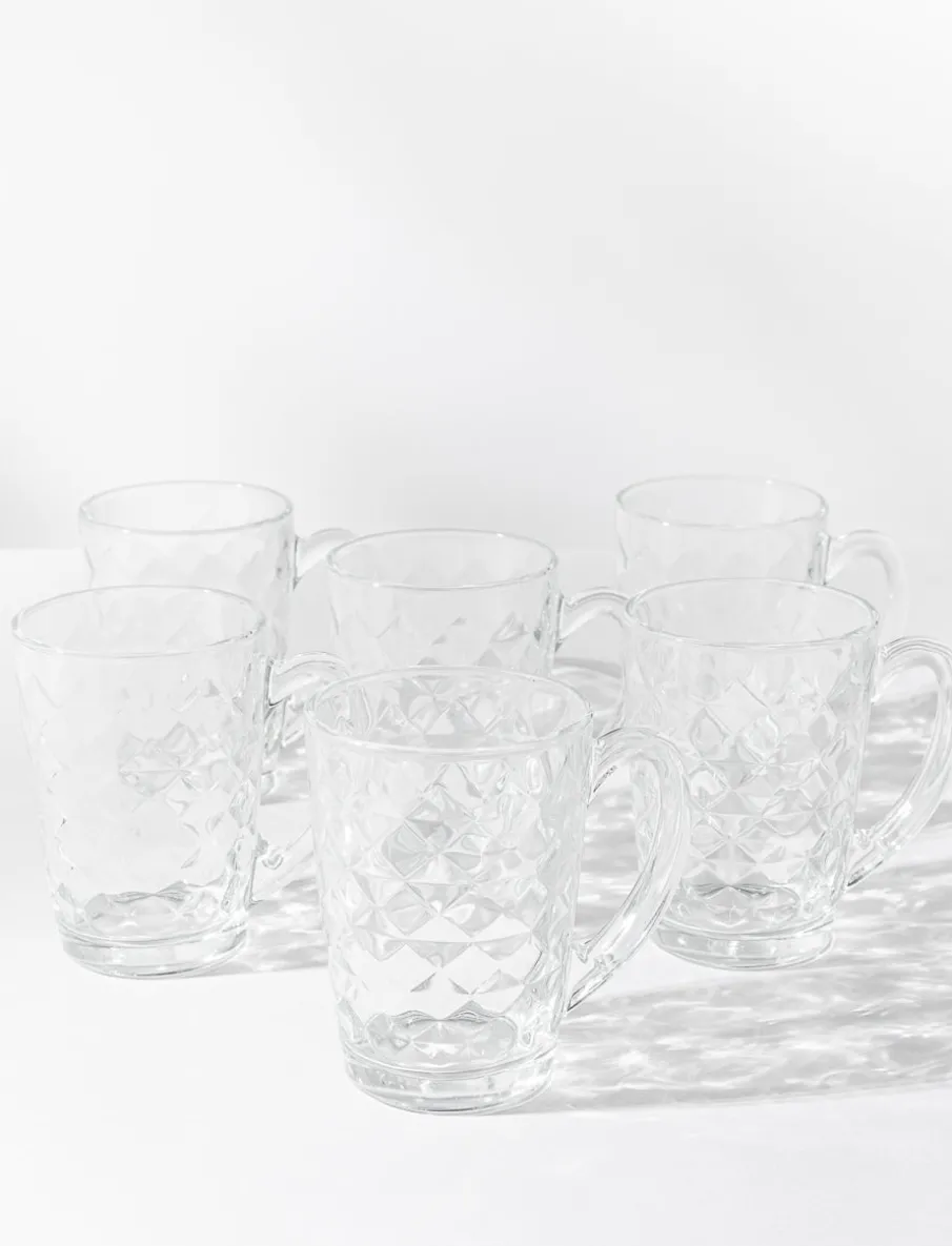 Diamond Pattern Glass Mugs - Set of 6