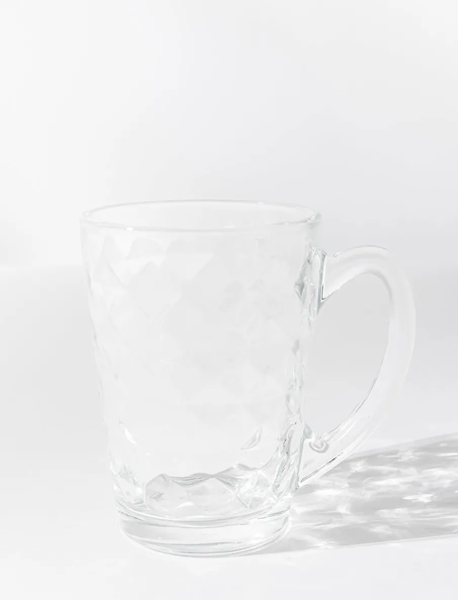 Diamond Pattern Glass Mugs - Set of 6