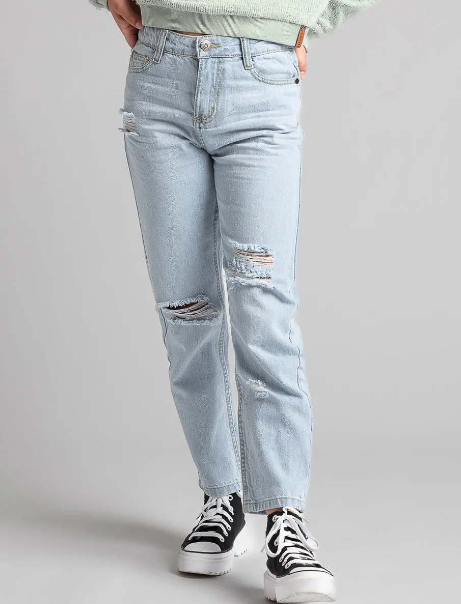 Distressed High-rise-Mom Jeans