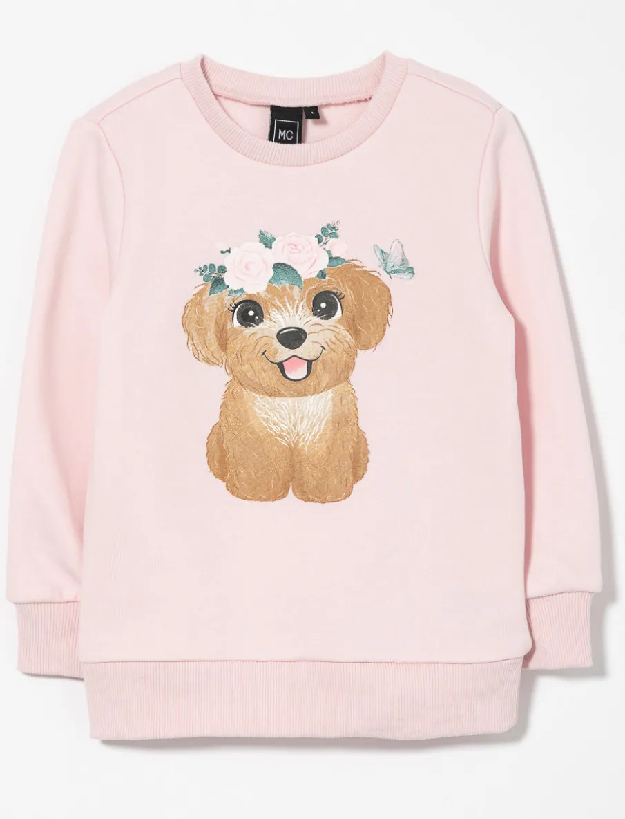 Dog Print Fleece Sweatshirt - Little Girl