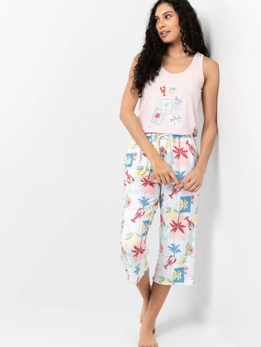 Elastic Waist Pajama Capri