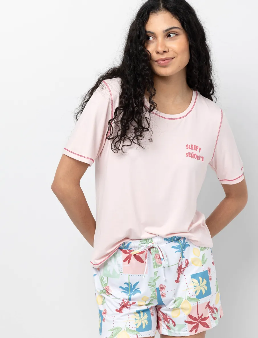 Elastic Waist Pajama Shorts