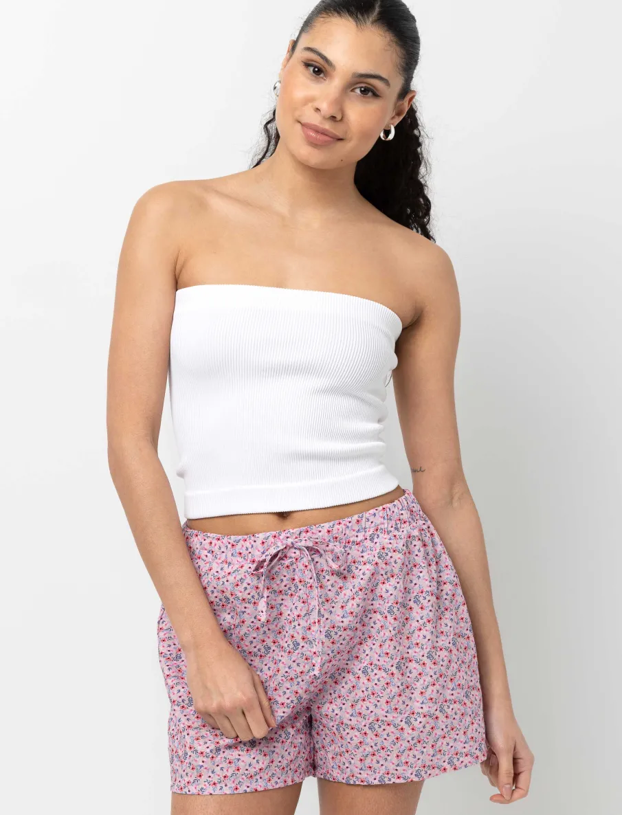 Elastic Waist Shorts with Floral Print