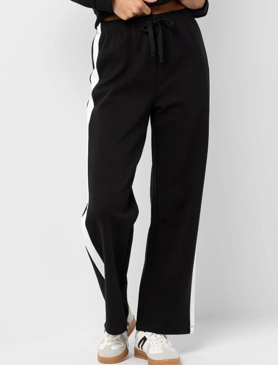 Elastic-waist Pants with Contrast Stripes