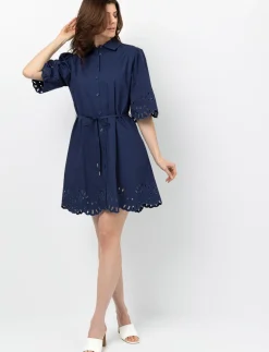 Embroidered Shirt Dress with Belt