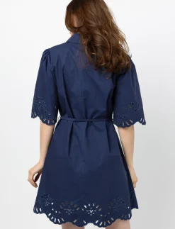 Embroidered Shirt Dress with Belt