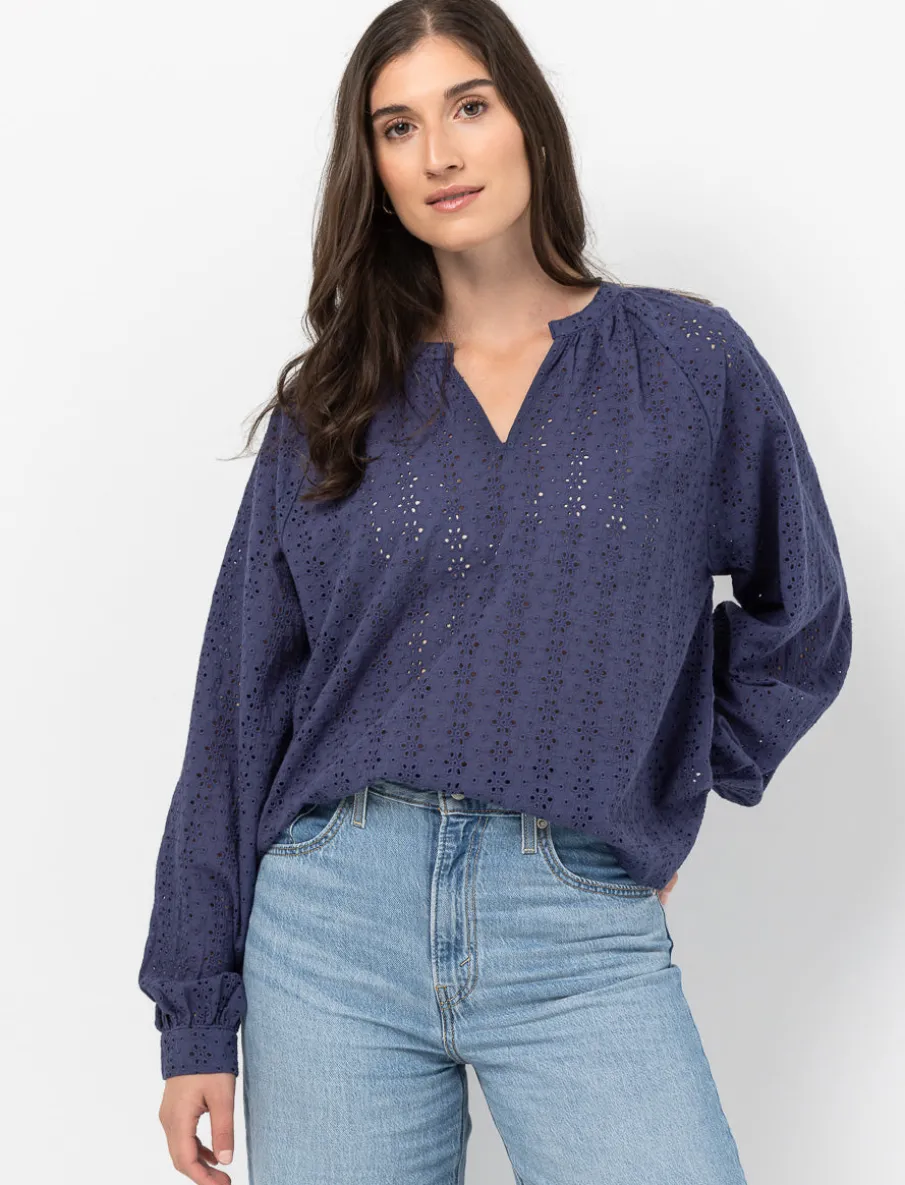 Eyelet Embroidered Puff-sleeve Blouse