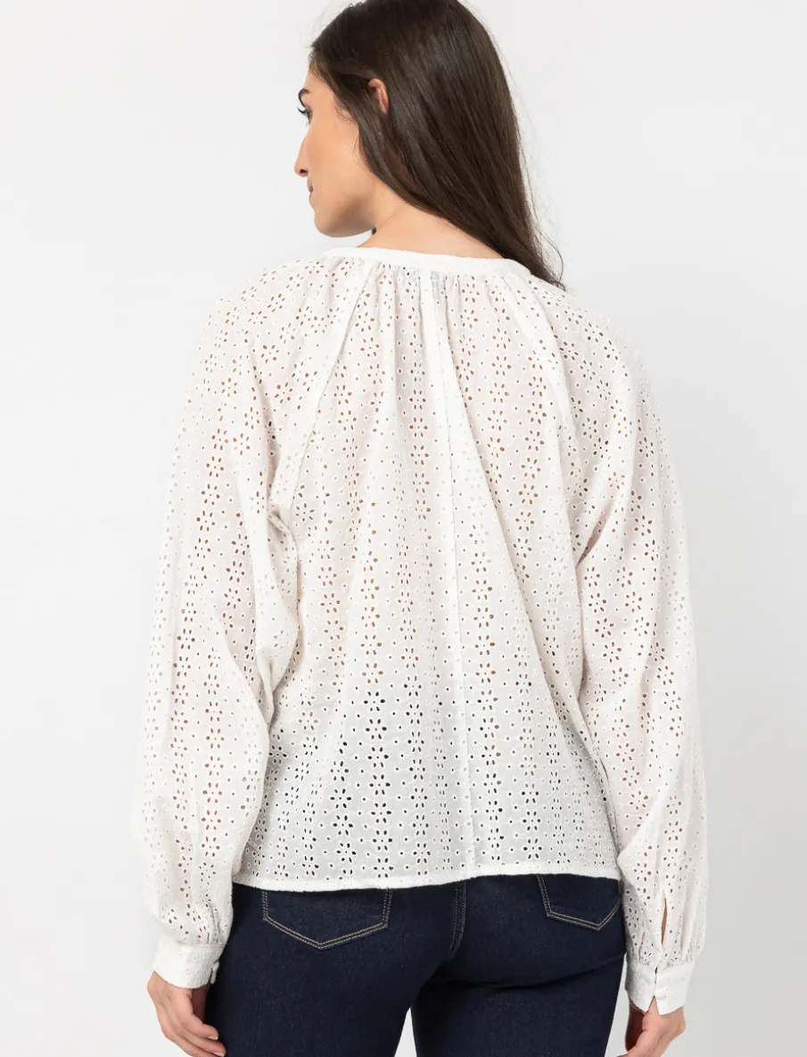 Eyelet Embroidered Puff-sleeve Blouse