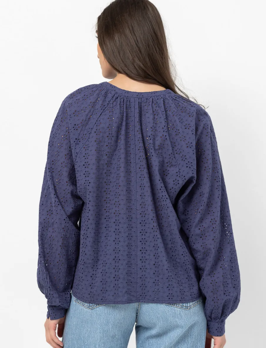 Eyelet Embroidered Puff-sleeve Blouse