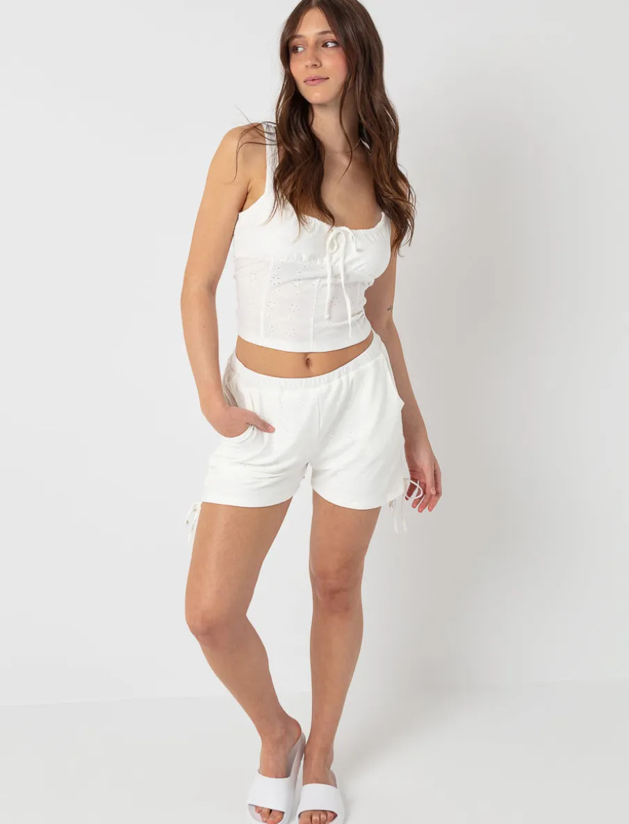 Eyelet Tank Top with Tie Detail