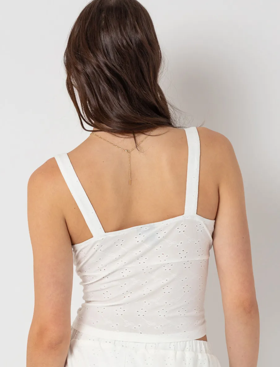 Eyelet Tank Top with Tie Detail