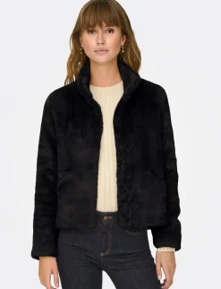 Faux Fur Jacket with Stand-up Collar