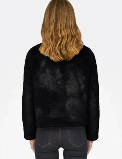 Faux Fur Jacket with Stand-up Collar