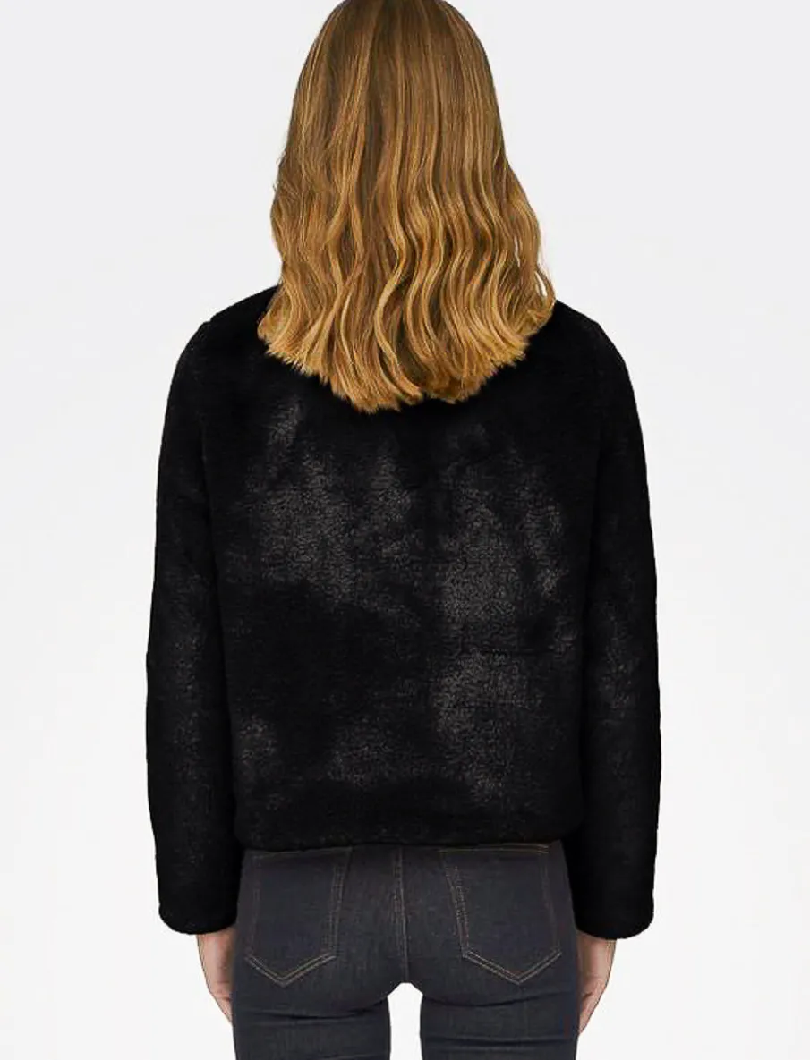 Faux Fur Jacket with Stand-up Collar