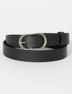 Faux Leather Belt with Oval Buckle