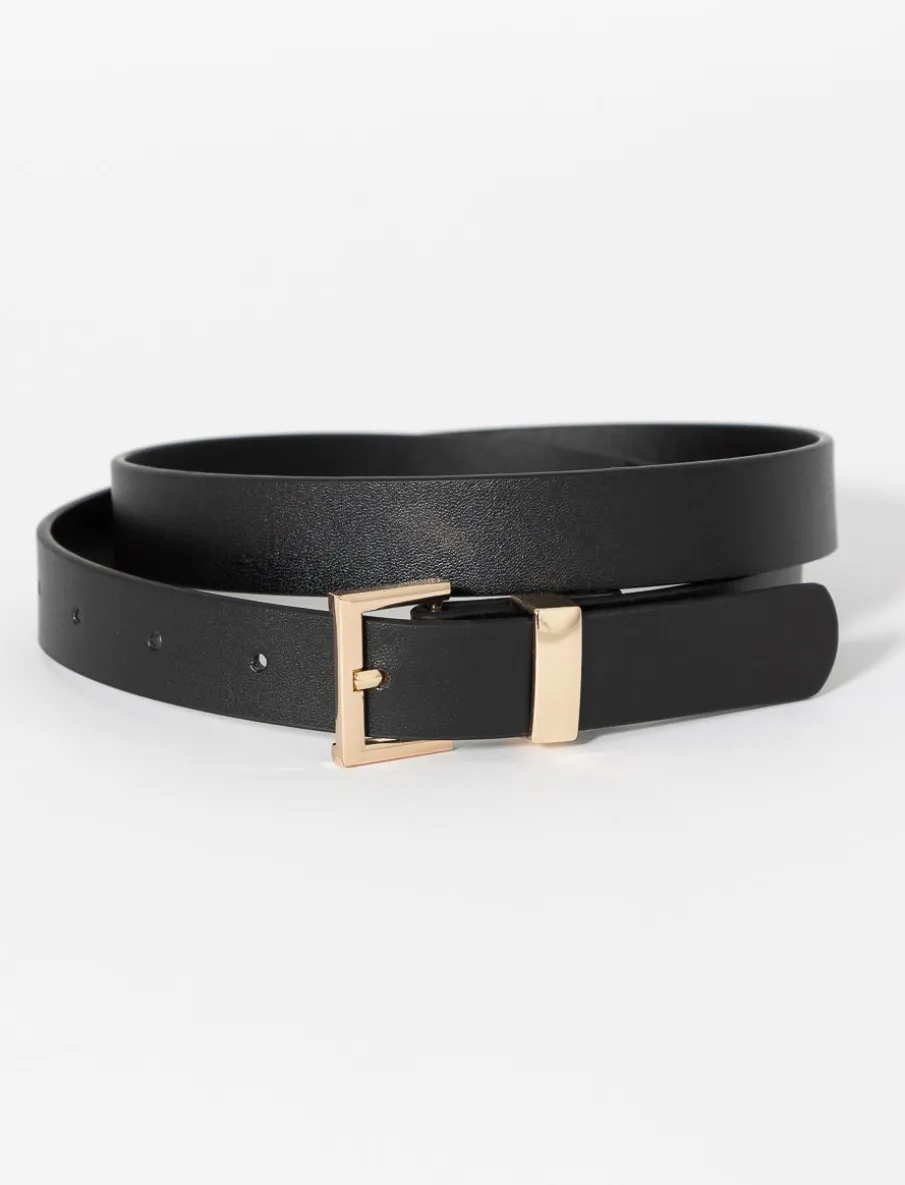 Faux Leather Belt with Square Buckle