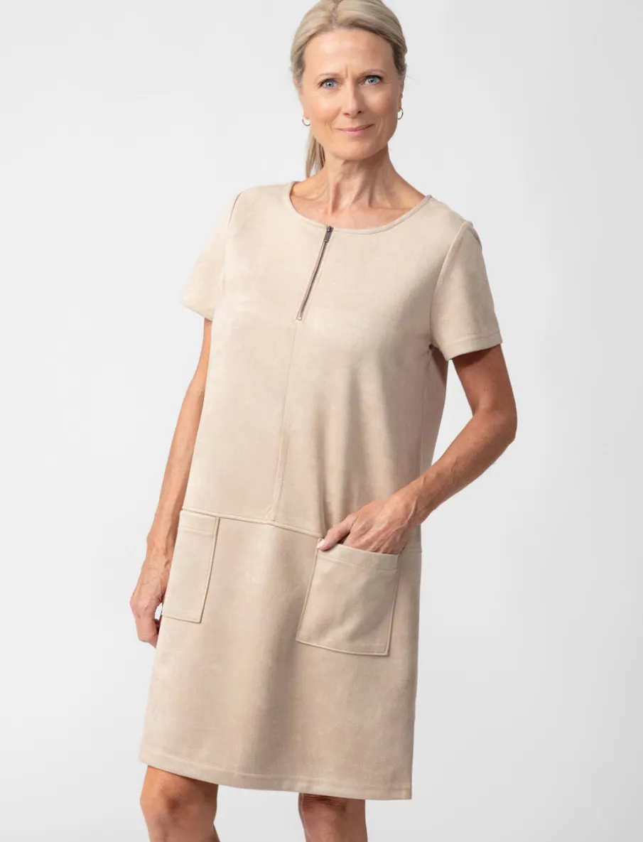 Faux-suede Dress with Zipped Neckline