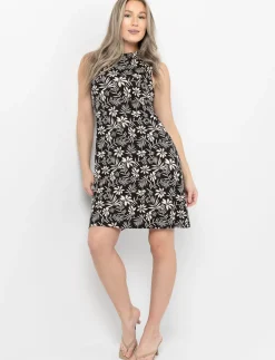 Fit & Flare Floral High-neck Dress