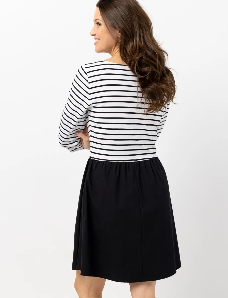 Fit-and-Flare Dress with Striped Top
