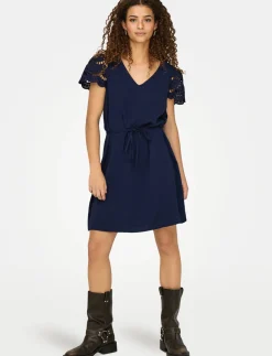 Fitted Eyelet-sleeve Dress