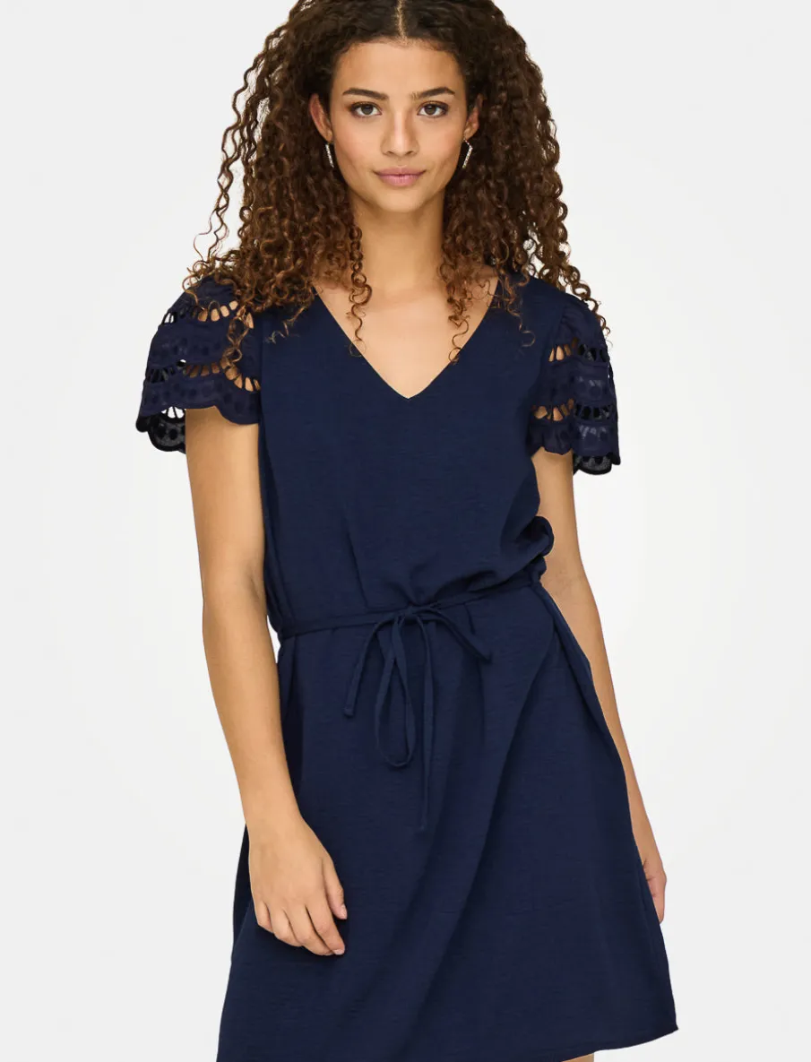Fitted Eyelet-sleeve Dress