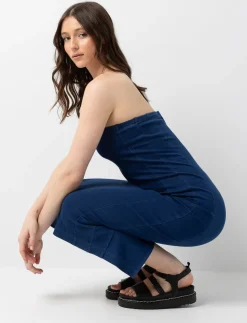 Fitted Midi Denim Dress with Slit