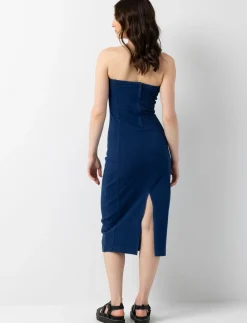 Fitted Midi Denim Dress with Slit
