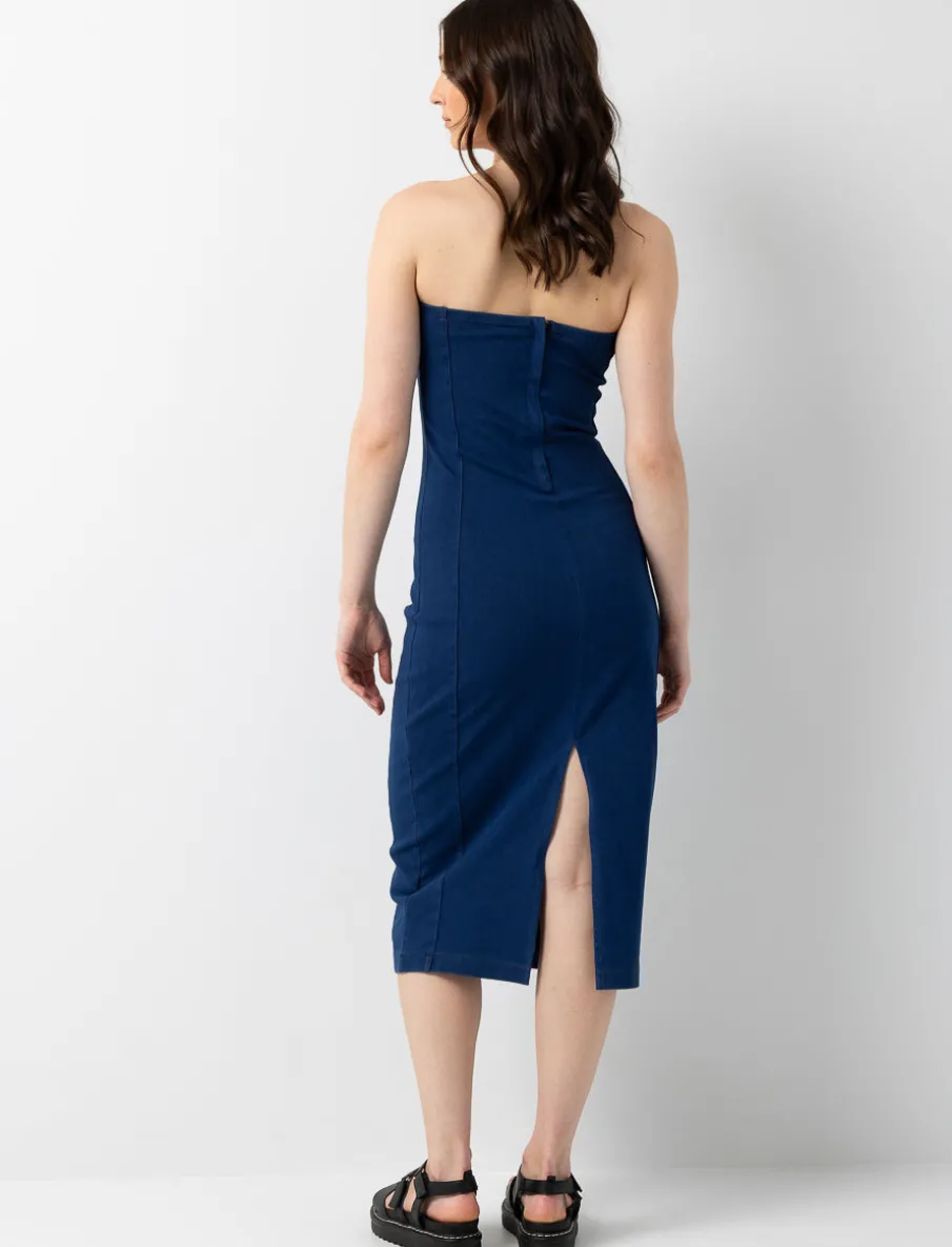 Fitted Midi Denim Dress with Slit
