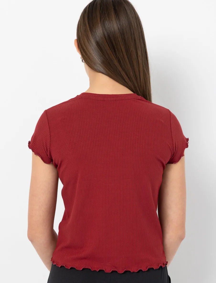 Fitted Ribbed Crew-neck T-shirt
