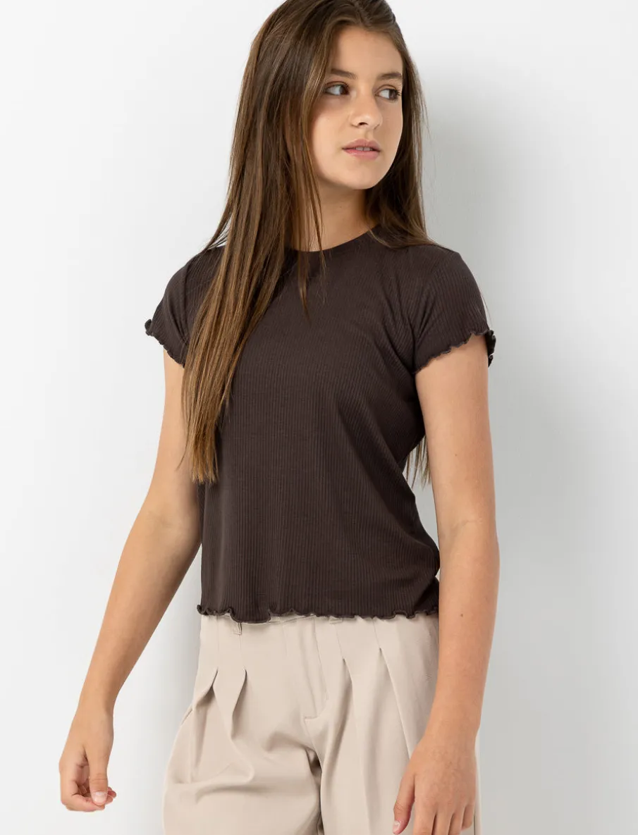 Fitted Ribbed Crew-neck T-shirt