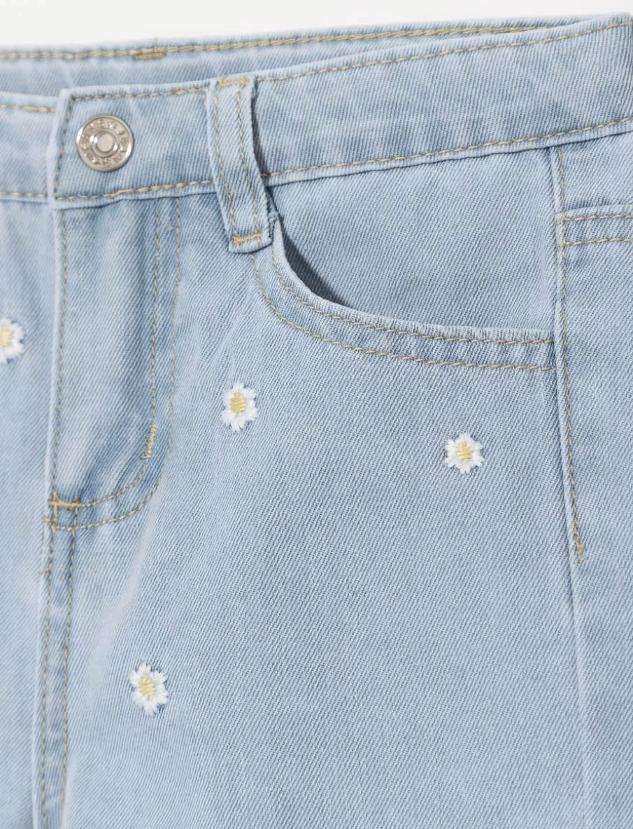 Floral Embroidered Denim Shorts