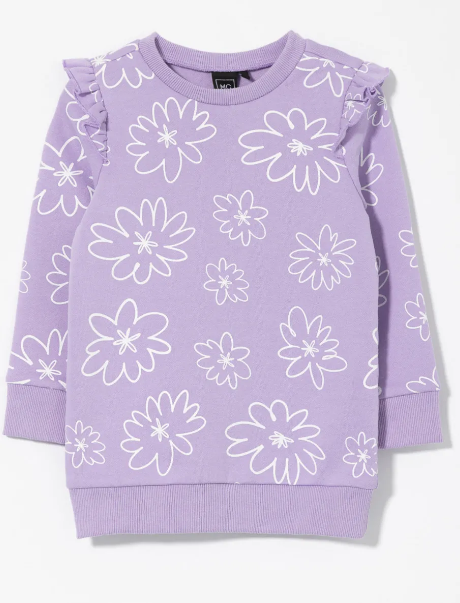 Floral Fleece Tunic with Ruffles - Little Girl