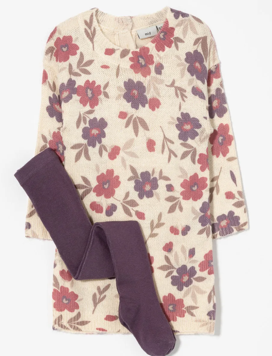 Floral Knit Dress with Tights - Baby Girl