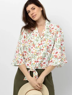 Floral Knot-front Blouse