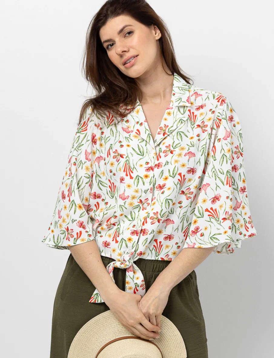 Floral Knot-front Blouse