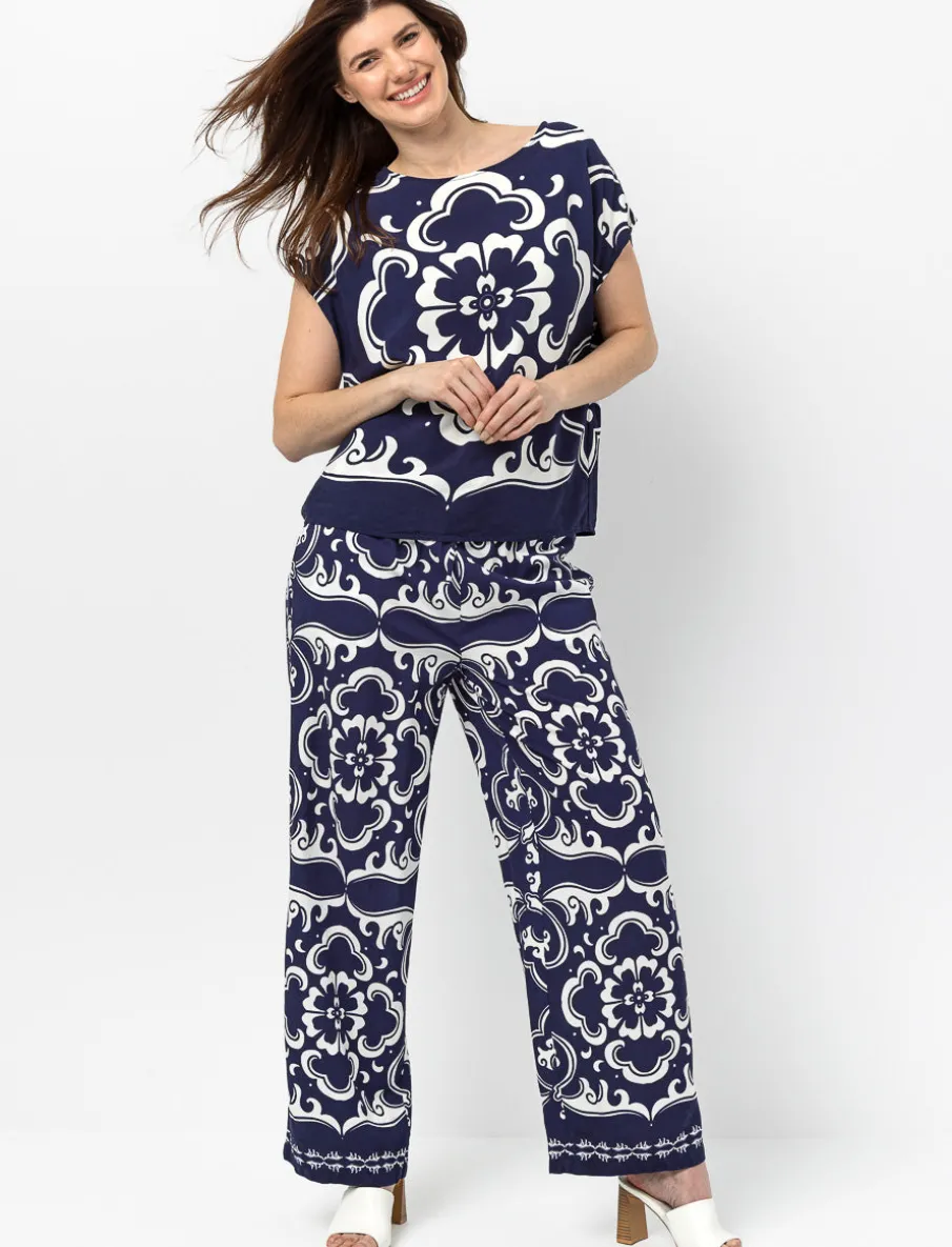 Floral Paisley Print Wide Leg Troussers
