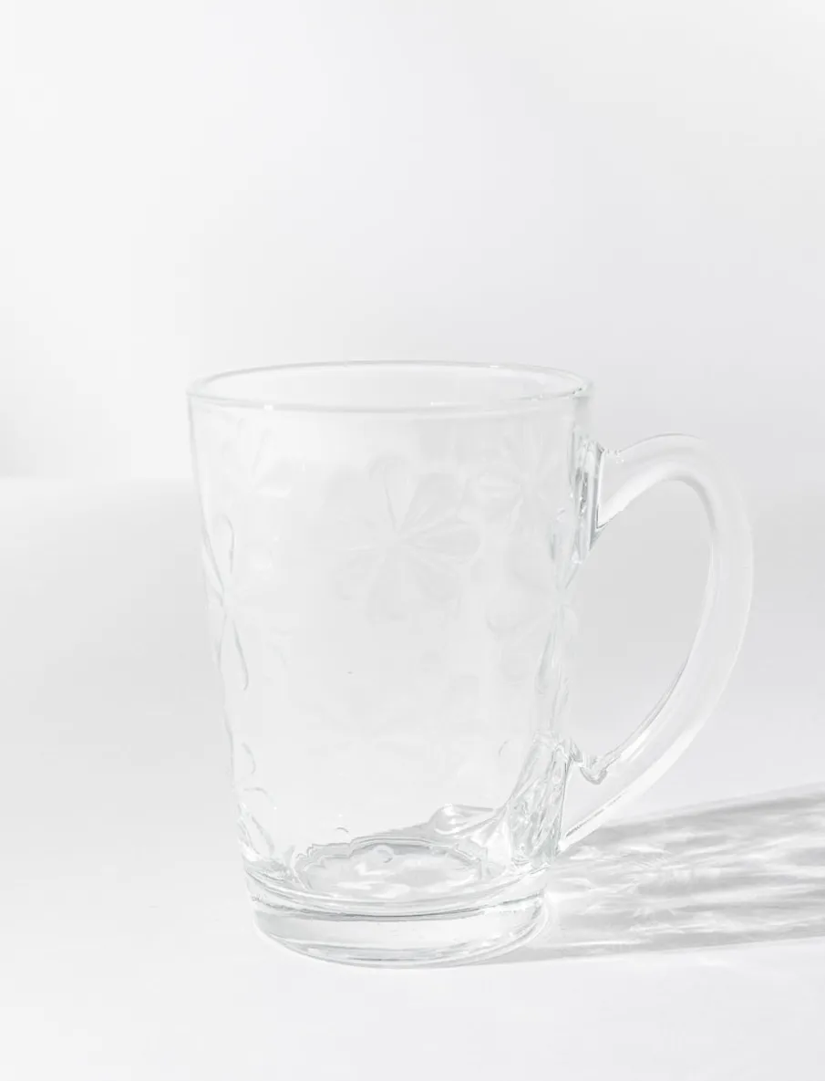 Floral Pattern Glass Mugs - Set of 6