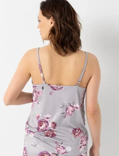 Floral PJ Tank Top with Gathered V-neck
