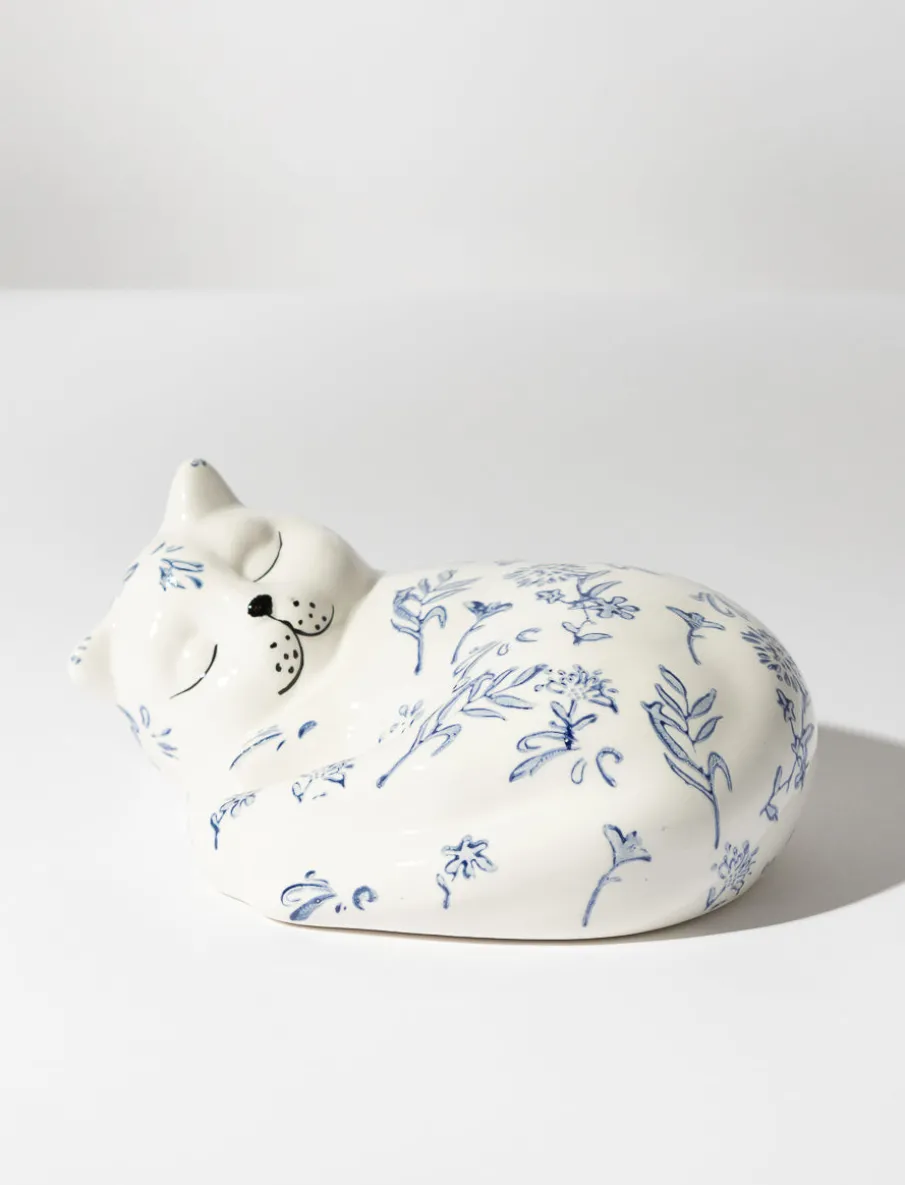 Floral Print Ceramic Decorative Cat